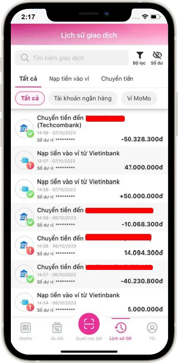 BƯỚC 2 : TẠI LỊCH SỬ GD » CHỌN HÓA ĐƠN ĐÃ CHUYỂN KHOẢN